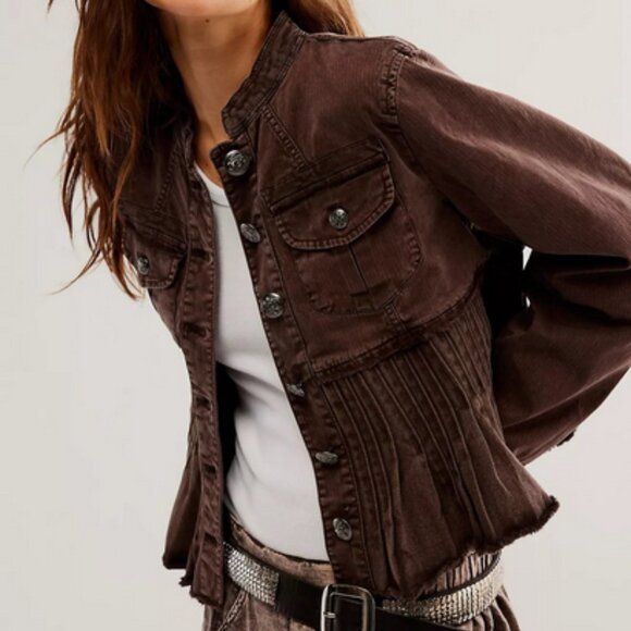 Free People Cassidy Jacket Coconut Shell Pockets Top New L - Picture 1 of 8